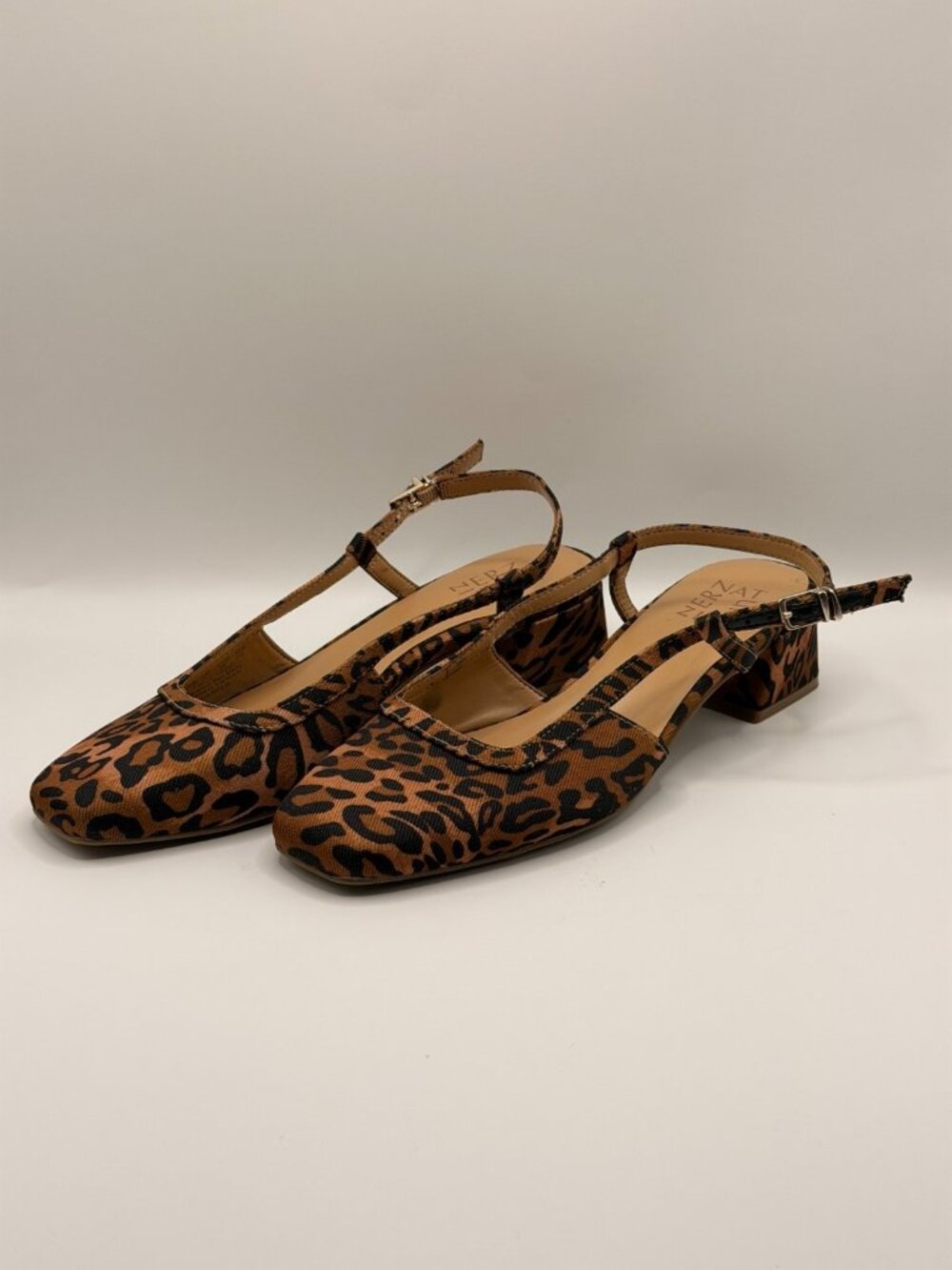 Naturalizer Women's Harper Leopard Block Heel Square Toe Slingback Pumps Sz 7.5
